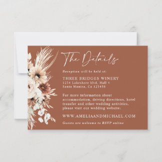 Boho Pampas Terracotta Wedding Details Card
