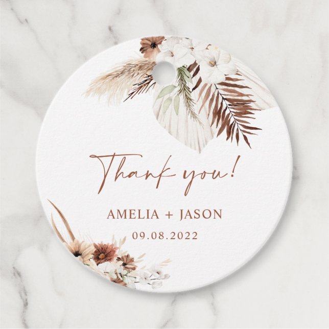 Boho Pampas Terracotta Wedding Favor Tag (Front)