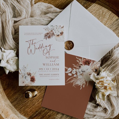 Boho Pampas Terracotta Wedding Invitation