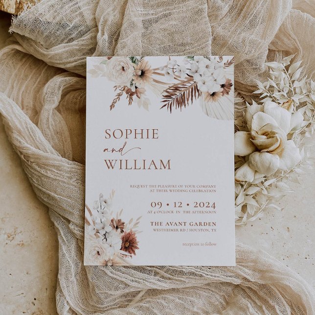 Boho Pampas Terracotta Wedding Invitation (Creator Uploaded)