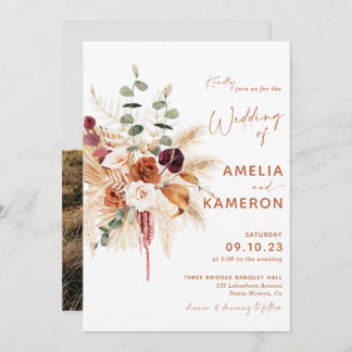 Boho Pampas Terracotta Wedding Invitation MEDINA
