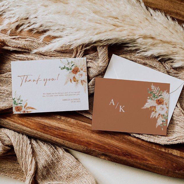Boho Pampas Terracotta Wedding Thank You Card  (Creator Uploaded)