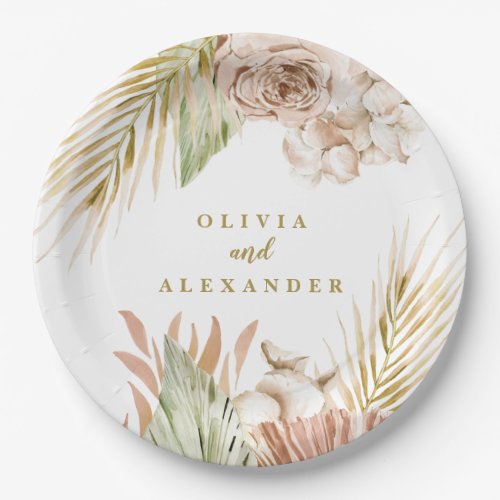 Boho Pampas Tropical Dried Flowers Wedding Paper Plates