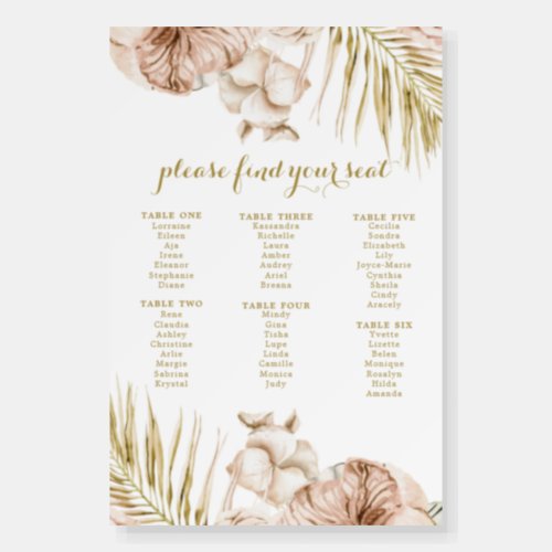 Boho Pampas Tropical Flowers Wedding Seating Chart Foam Board