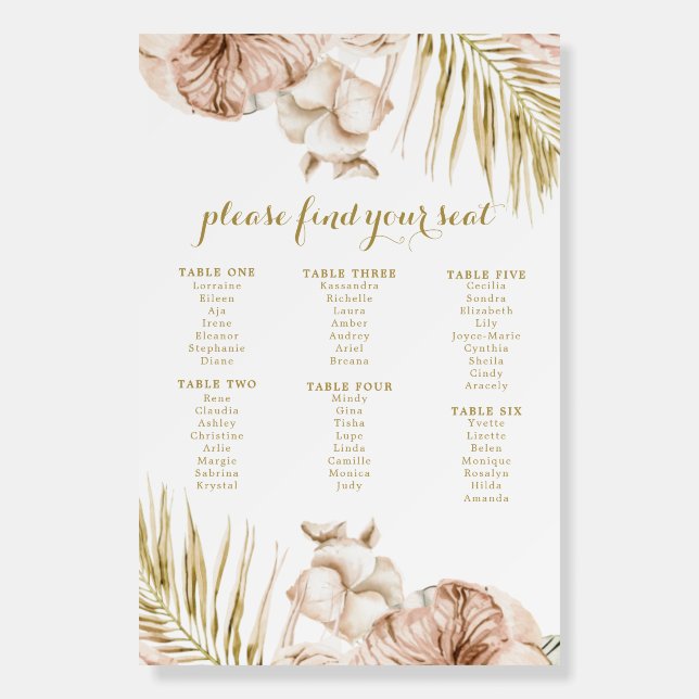 Boho Pampas Tropical Flowers Wedding Seating Chart Foam Board (Front)