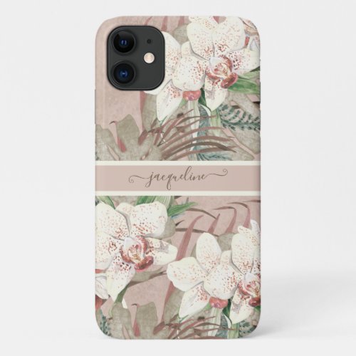 BOHO Pampas Tropical Palm Flowers Blush Pink White iPhone 11 Case