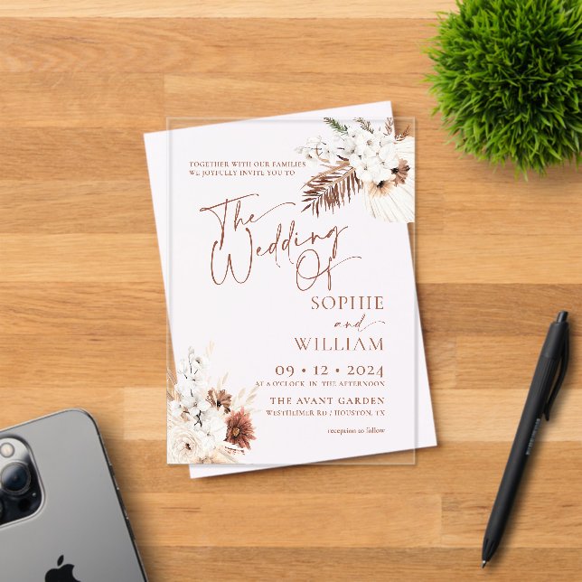 Boho Pampas Wedding  Acrylic Invitations (Insitu (Invitation Card))