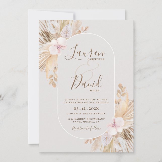 Boho Pampas Wedding Invitation (Front)
