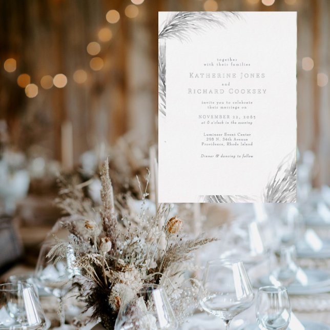 Boho Pampas Wedding Silver Foil Invitation (Creator Uploaded)