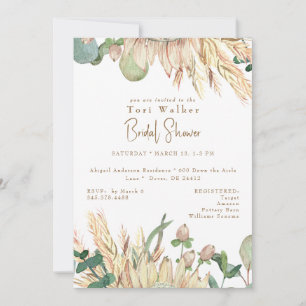 Boho Pampas White Bridal Shower Invitation