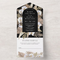 Boho Pampas White Orchid Black Baby Shower All In One Invitation