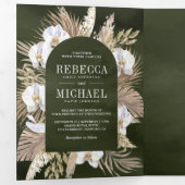 Boho Pampas White Orchid Dried Palm Sage Wedding Tri-Fold Invitation (Inside First)