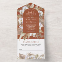 Boho Pampas White Orchid Terracotta Baby Shower All In One Invitation