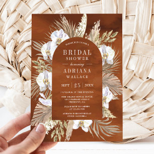 Boho Pampas White Orchid Terracotta Bridal Shower Invitation
