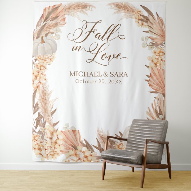 Boho Pampas White Pumpkin backdrop fall banner  (In Situ)