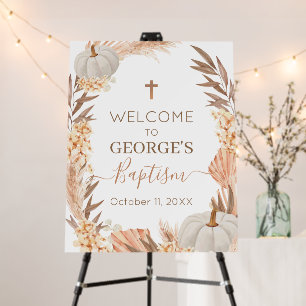 Boho Pampas White Pumpkin Welcome sign foam board