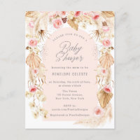 boho pampas with pink floral arch baby shower invi invitation postcard