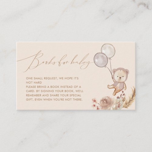 Boho Pampass Book Request Bear Balloon Baby Shower Enclosure Card