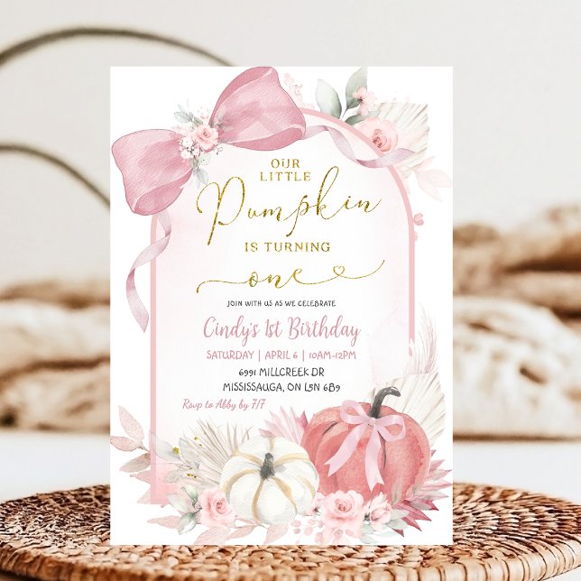 Boho Pampass Floral Pumpkin is One First Birthday Invitation (Creator Uploaded)