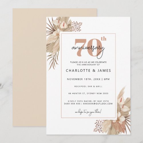 Boho Pampass Grass 70th wedding anniversary