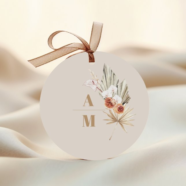 Boho Pampass Grass Floral Wedding Classic Round Sticker (Creator Uploaded)