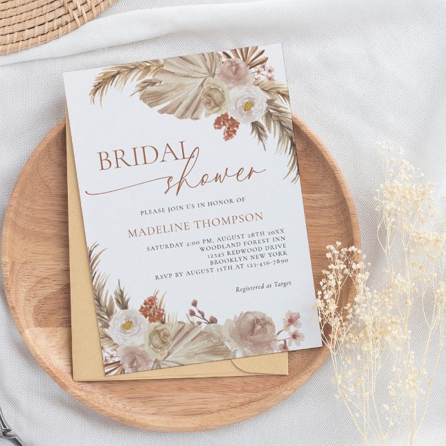 Boho Pampass Grass Modern Script Bridal Shower Invitation (Creator Uploaded)