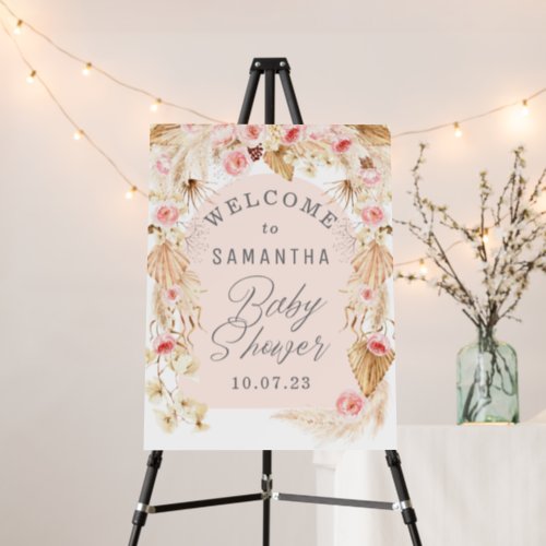 Boho Pampass Pink Floral Baby Shower welcome sign