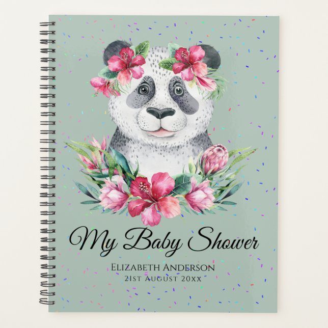 Boho Panda Bear Baby Shower Planner Flowers (Front)