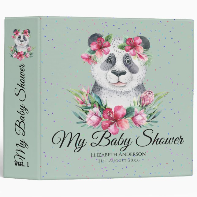 Boho Panda Bear Baby Shower Planner Flowers 3 Ring Binder (Front/Spine)