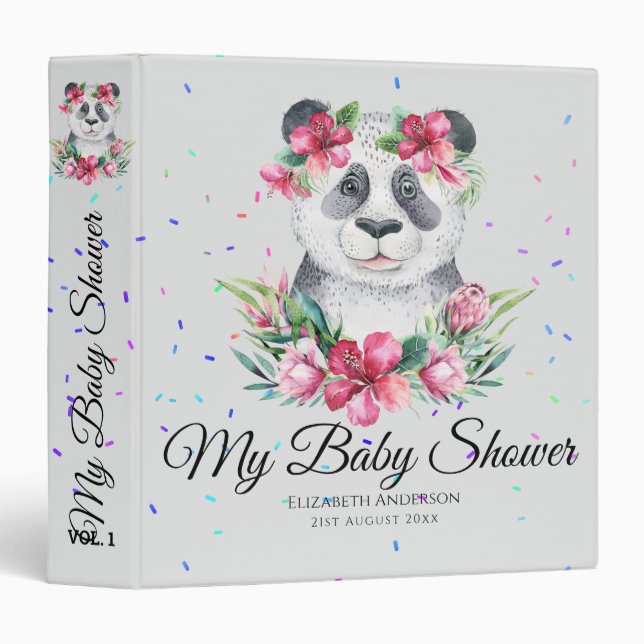 Boho Panda Bear Baby Shower Planner Flowers 3 Ring Binder (Front/Spine)