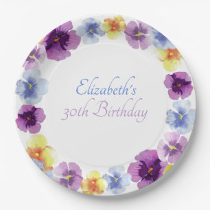 Boho Pansy Garden Party Cute Boho Floral Birthday Paper Plates