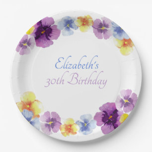 Boho Pansy Garden Party Hand-Illustrated Birthday Paper Plates