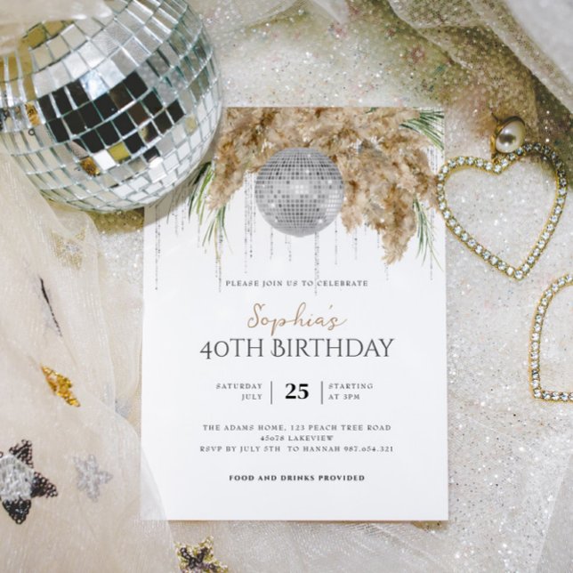 Boho Papmas Grass Disco Ball Any Age Birthday Invitation (Creator Uploaded)