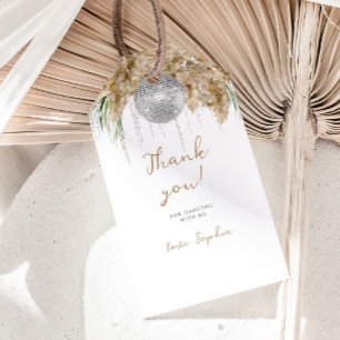 Boho Papmas Grass Disco Ball Birthday Party Gift Tags