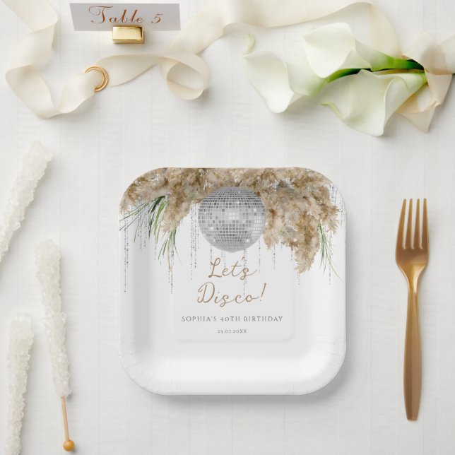 Boho Papmas Grass Disco Ball Birthday Party Paper Plates (Wedding)