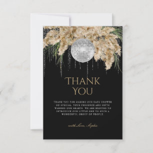 Boho Papmas Grass Disco Ball Black Baby Shower Thank You Card
