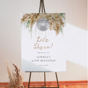 Boho Papmas Grass Disco Ball Party Welcome Sign