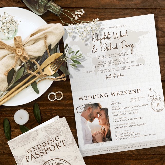 Boho Passport Destination Wedding  Invitation (Creator Uploaded)