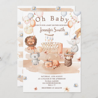 Boho pastel animals mobile baby shower Oh Baby Invitation
