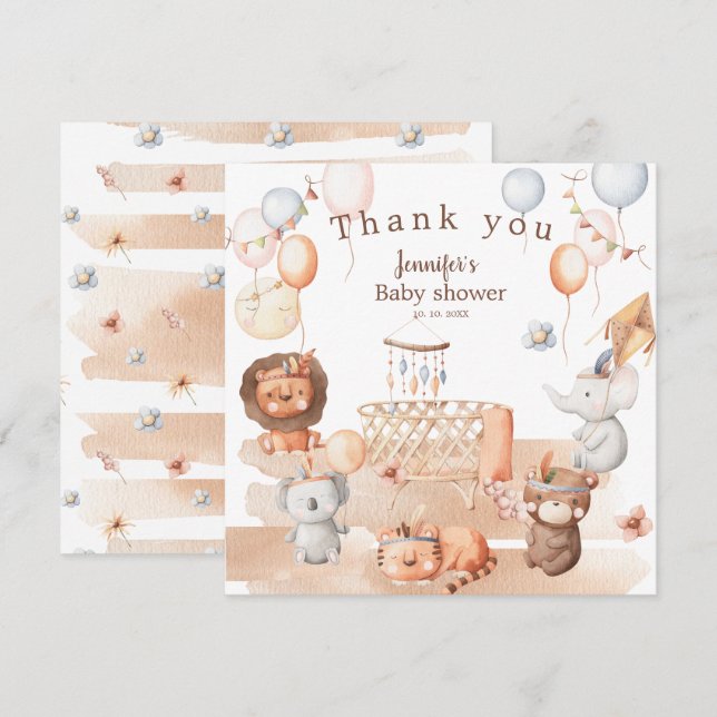 Boho pastel animals mobile baby shower Thank you (Front/Back)