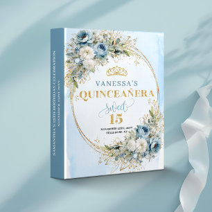 Boho Pastel Blue Greenery Gold Quince Photo Book 3 Ring Binder