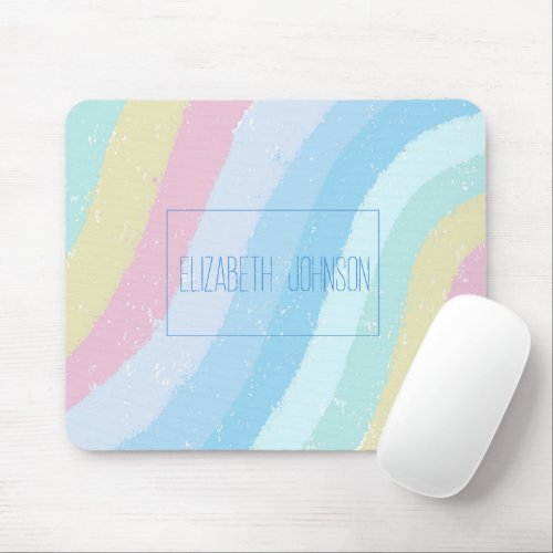 Boho Pastel Blue Hand_painted Brushstrokes Mouse Pad