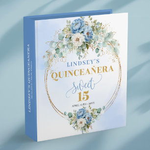 Boho pastel blue white peony greenery Quinceañera  3 Ring Binder