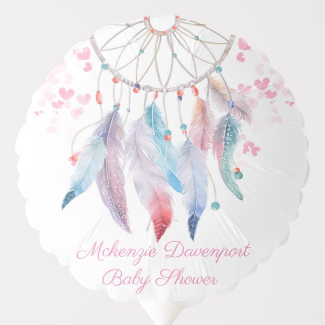 Boho Pastel Feathers Dreamcatcher Girl Baby Shower Balloon (Front)