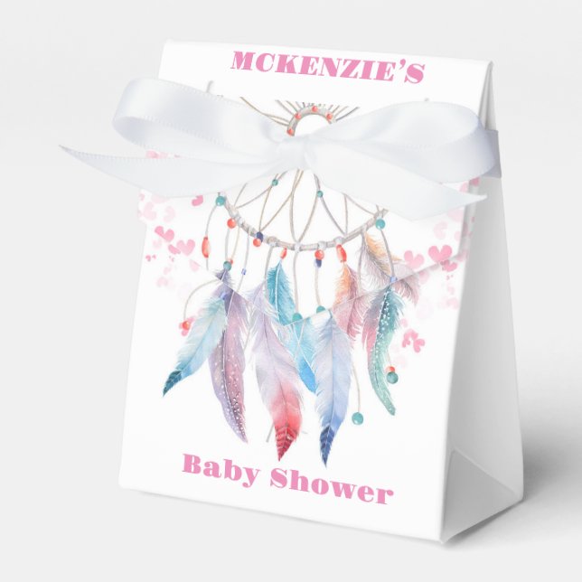 Boho Pastel Feathers Dreamcatcher Girl Baby Shower Favor Boxes (Front Side)