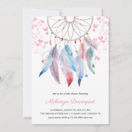 Boho Pastel Feathers Dreamcatcher Girl Baby Shower Invitation