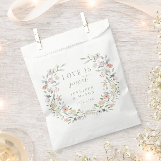 Boho Pastel Floral Love Is Sweet Wedding Thank You Favor Bag (Clipped)