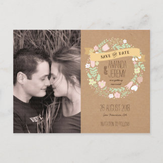 Boho Pastel Floral Wreath Rustic Save the Date Announcement Postcard