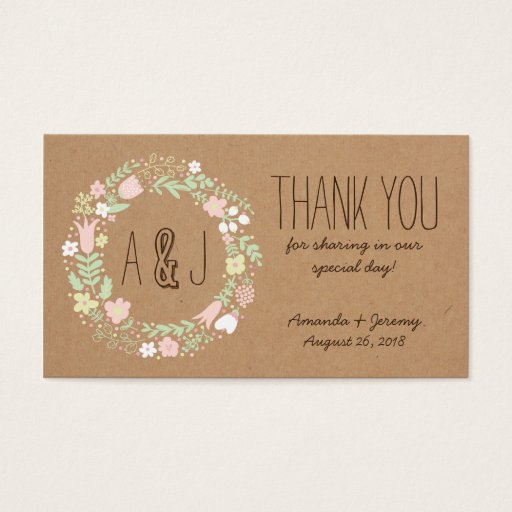 Customizable Whimsical Floral Wreath Craft Paper Favor Tags Business Card