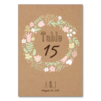 Boho Pastel Floral Wreath Rustic Wedding Table Number by classycelebrations at Zazzle